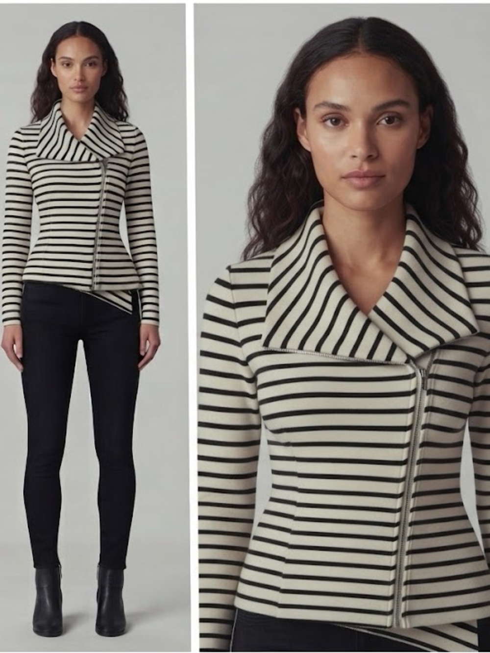 Banana Republic Striped Black & White Asymmetrical Zip Women's Jacket